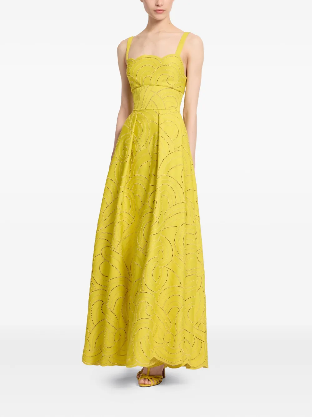 Elie Saab swirl-embroidered cotton maxi dress - Geel