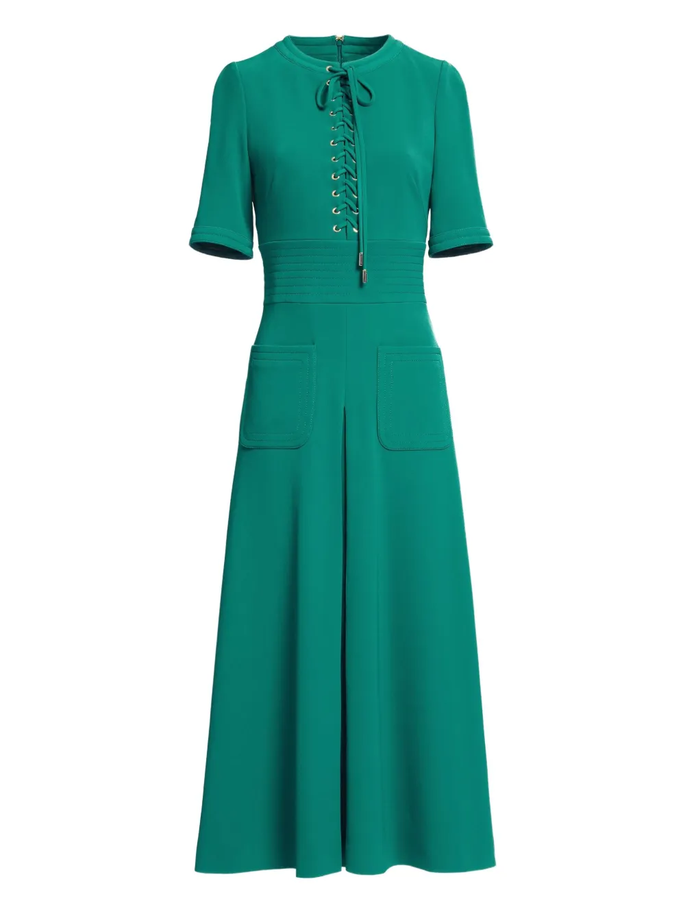 Elie Saab Cady Lace-up Midi Dress In Green