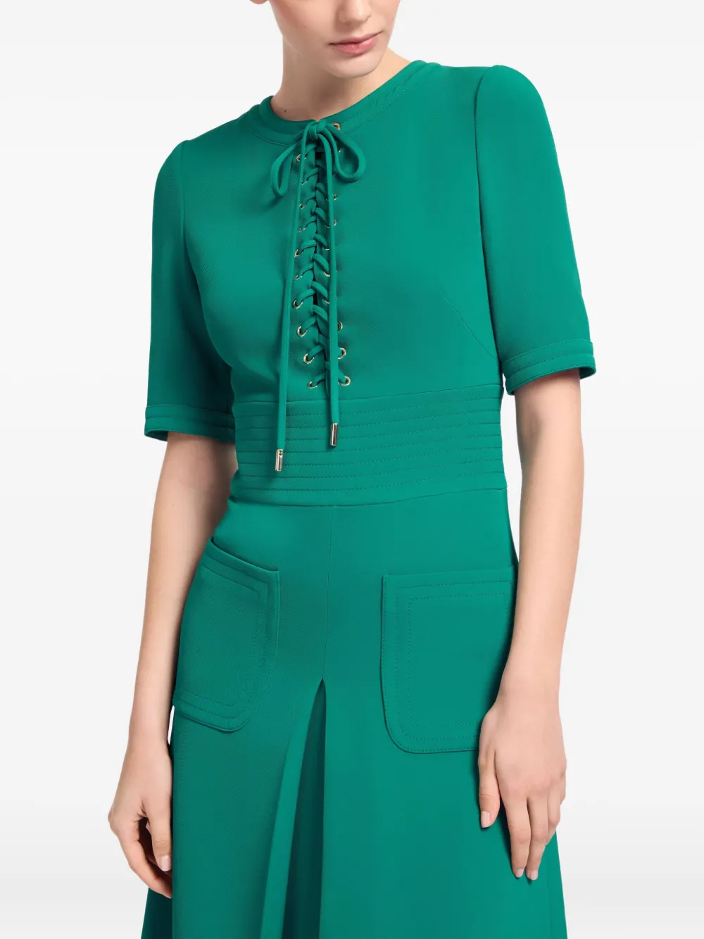 Elie Saab Cady Lace-up Midi Dress In Green
