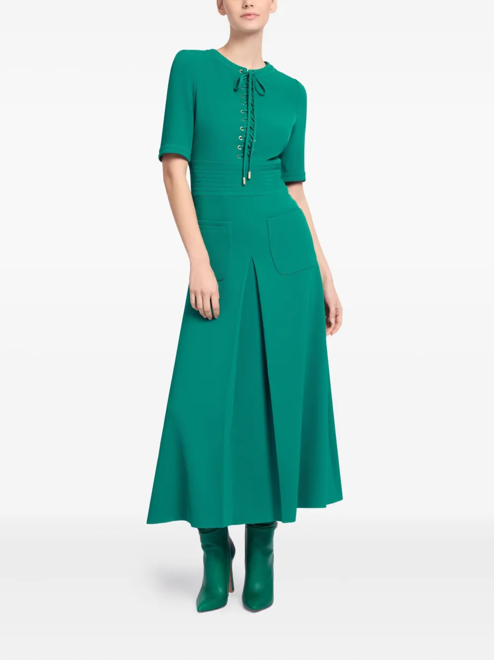Elie Saab Cady Lace-up Midi Dress In Green