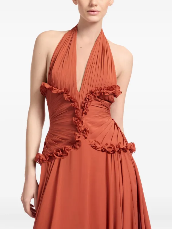 open lace back dress Marchesa Orange Crochet Dress  ELIE SAAB