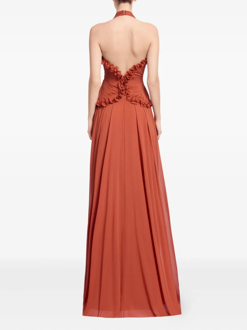 Elie Saab Zijden maxi-jurk met V-hals Oranje