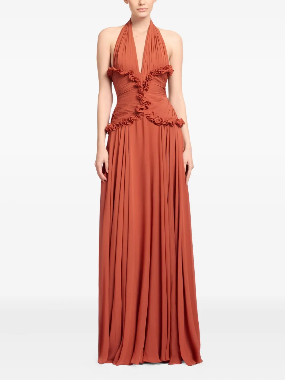 Elie Saab silk v-neck maxi dress - Oranje