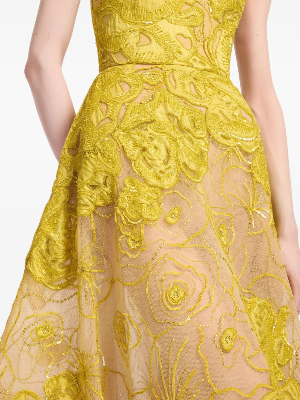 Elie Saab Maxi-jurk verfraaid met kralen Geel