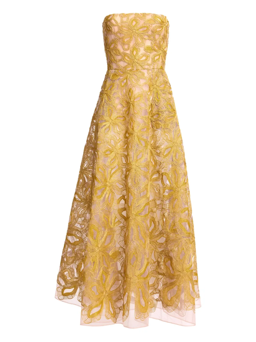 Elie Saab floral embroidered strapless maxi dress - イエロー Elie Saab floral embroidered strapless maxi dress - イエロー