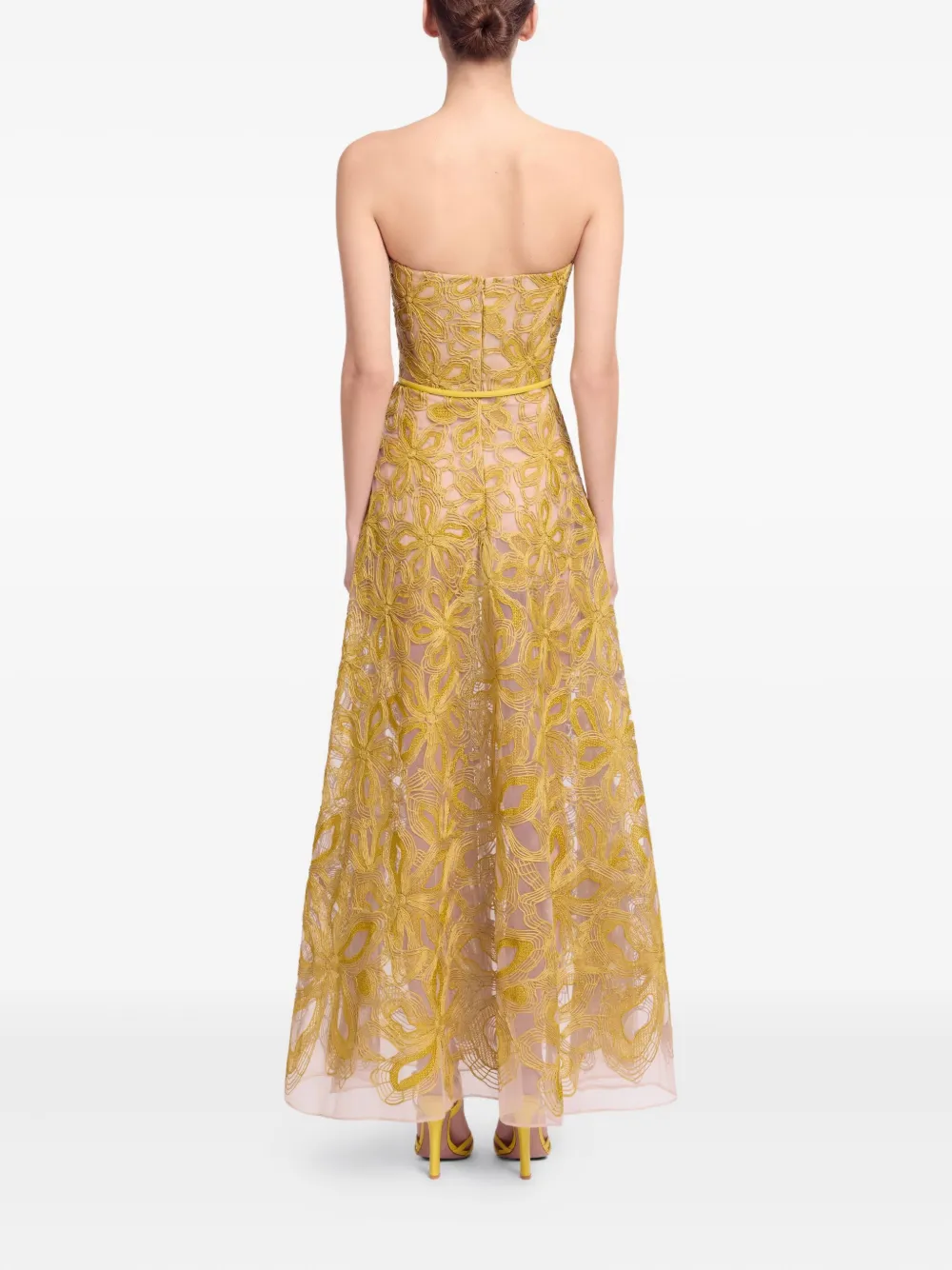 Elie Saab Strapless maxi-jurk met geborduurde bloemen Geel