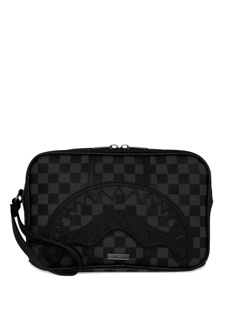 Sprayground Check-pattern Shark-motif Clutch Bag In Black