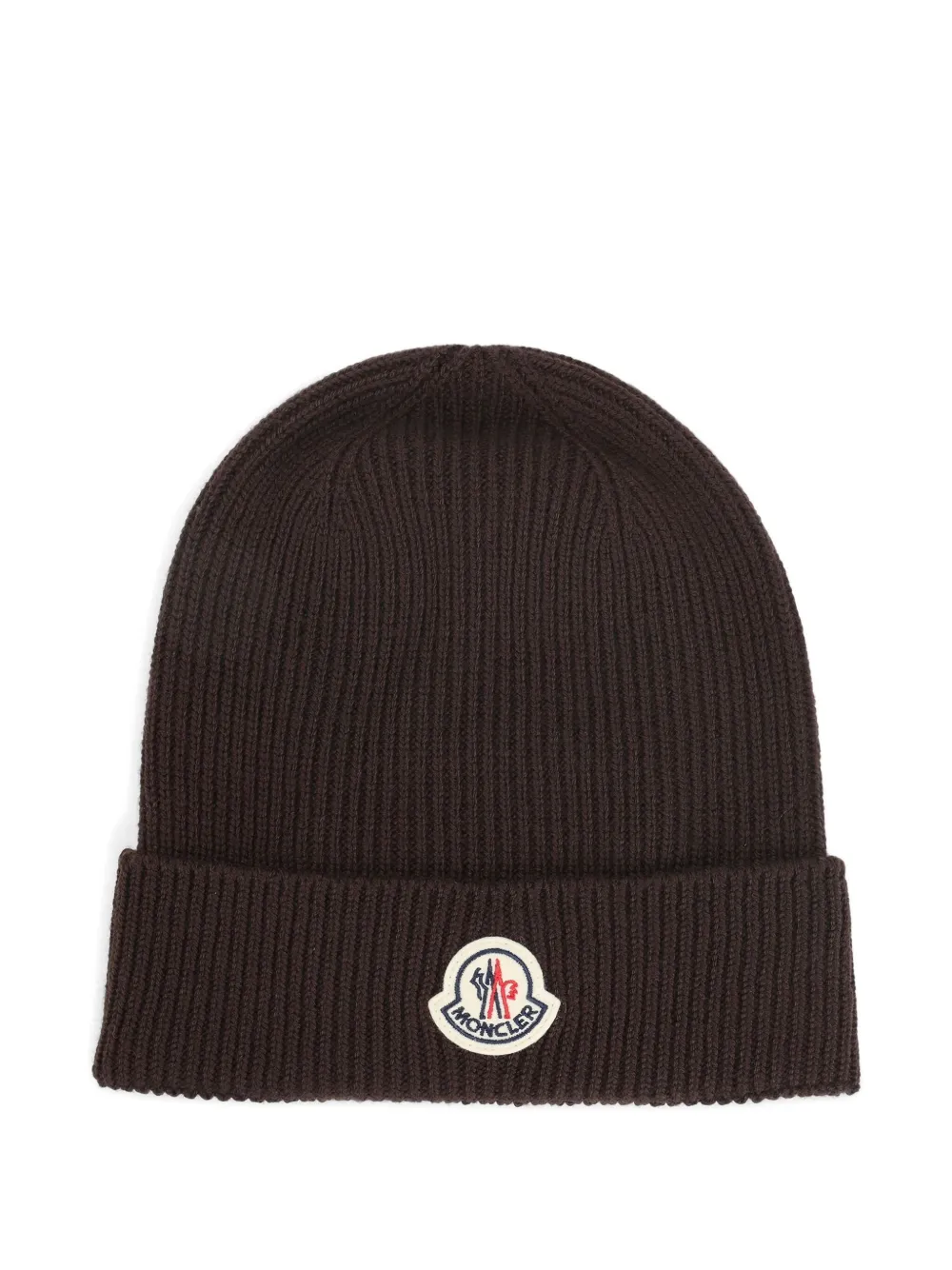 Moncler Wool Hat With Ribbed Texture And Cuff In Brown