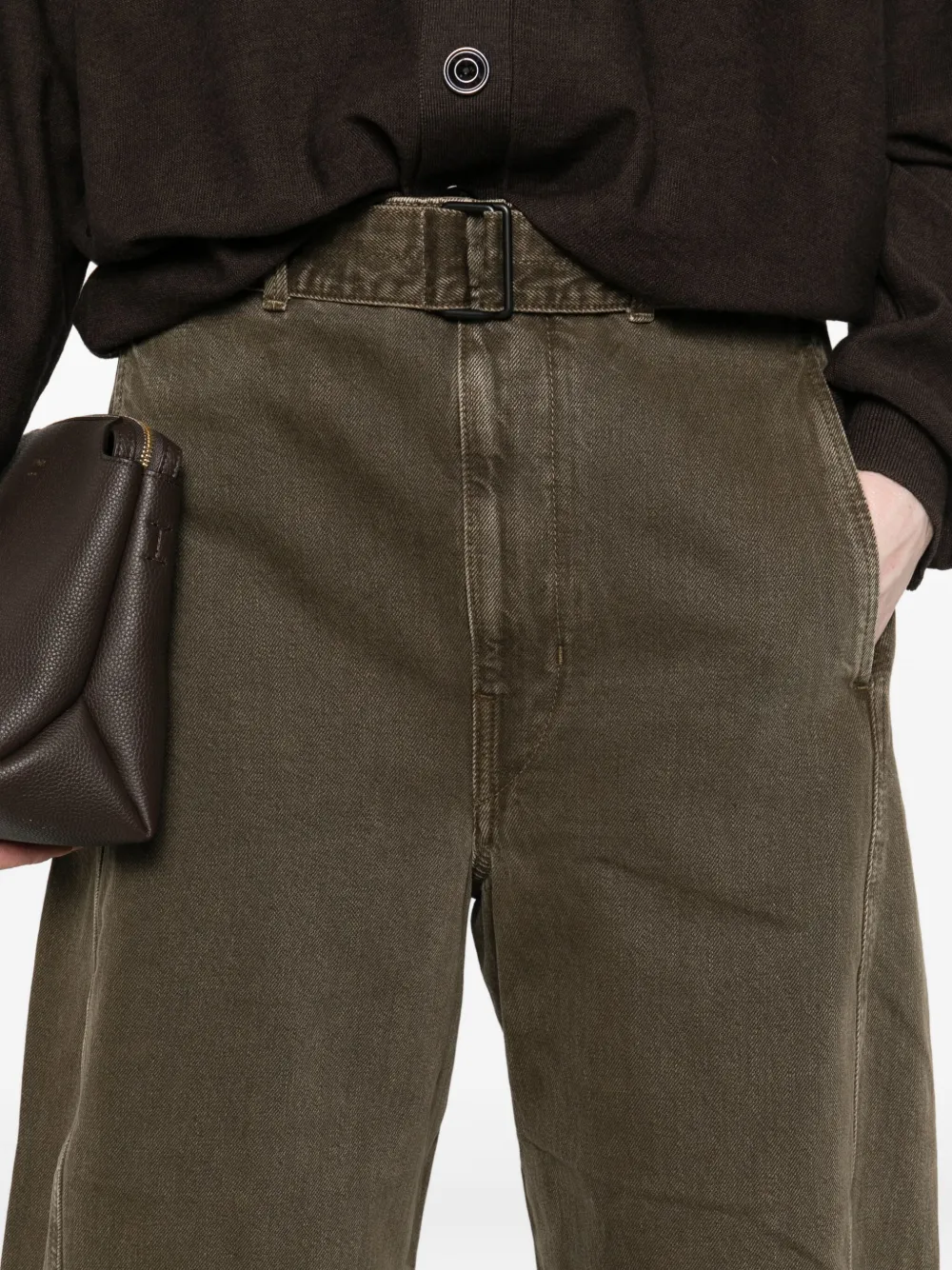 Lemaire Belted Panelled Jeans In Green