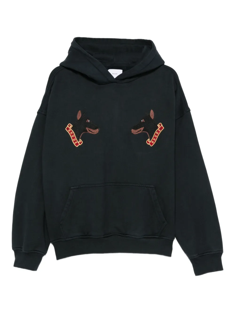 RHUDE dog-embroidered hoodie | Black | Image 1