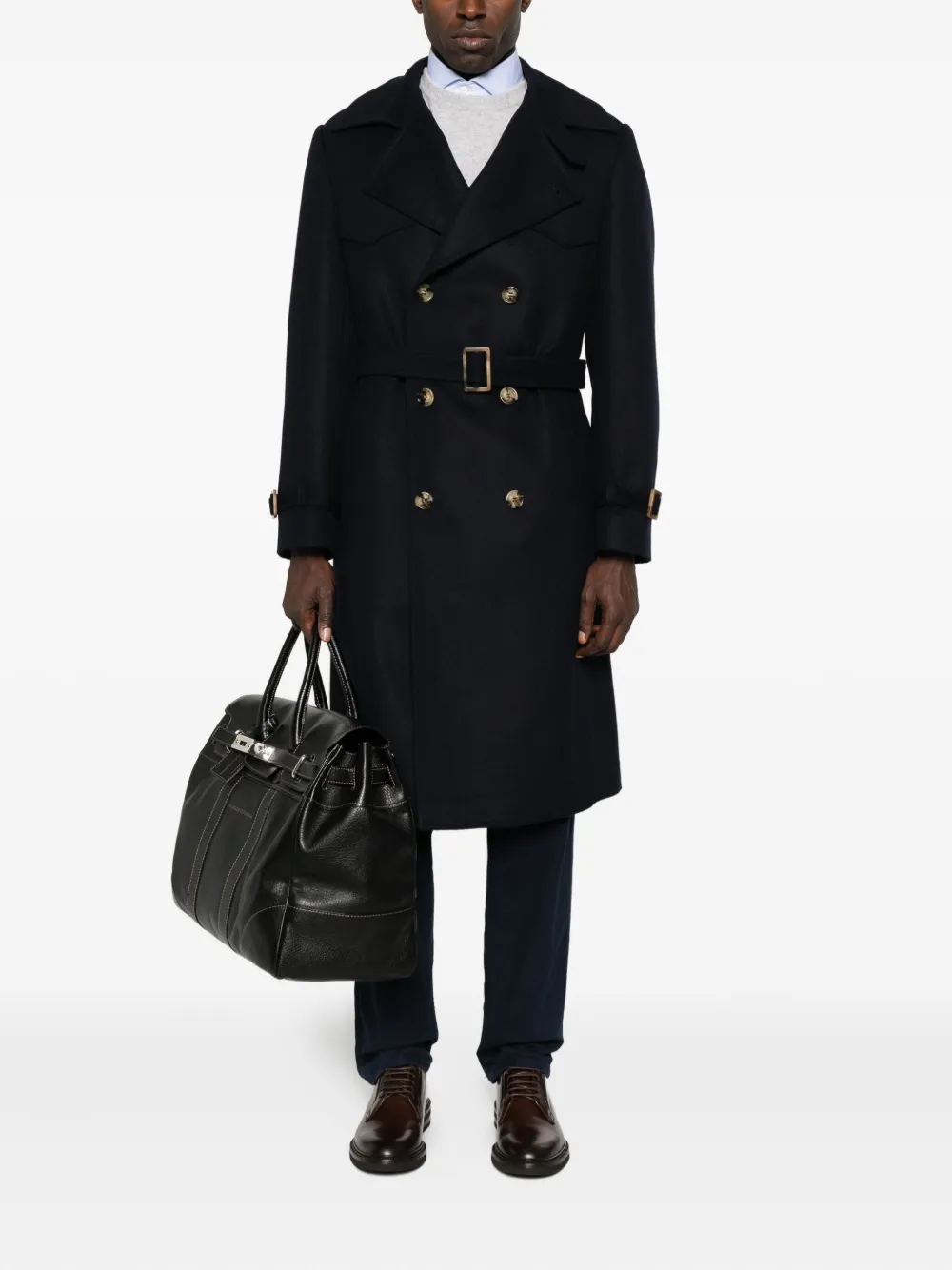 Brunello Cucinelli Double-breasted Belted Coat In Black