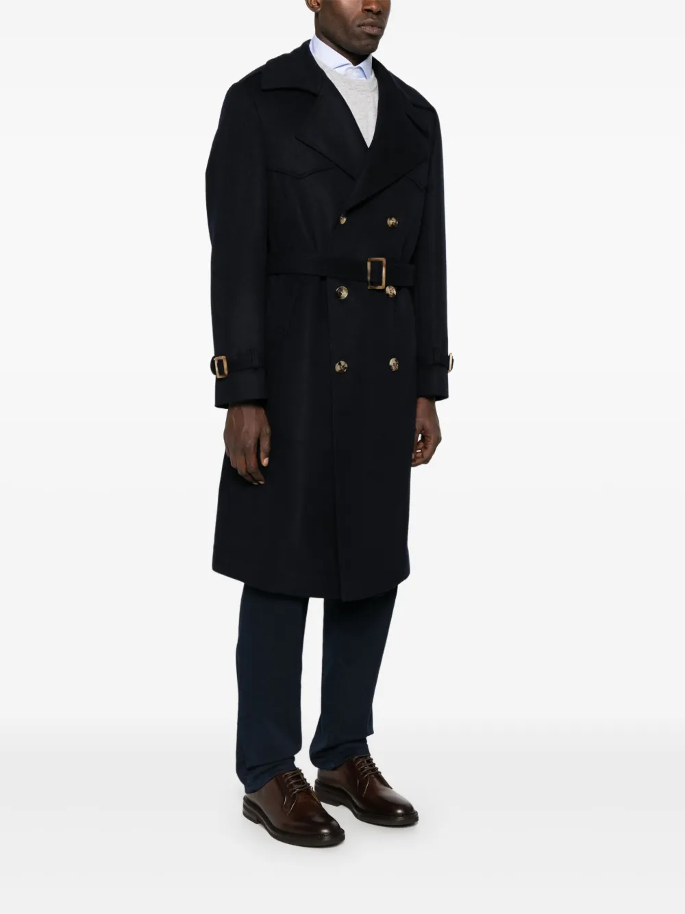 Brunello Cucinelli Double-breasted Belted Coat In Black