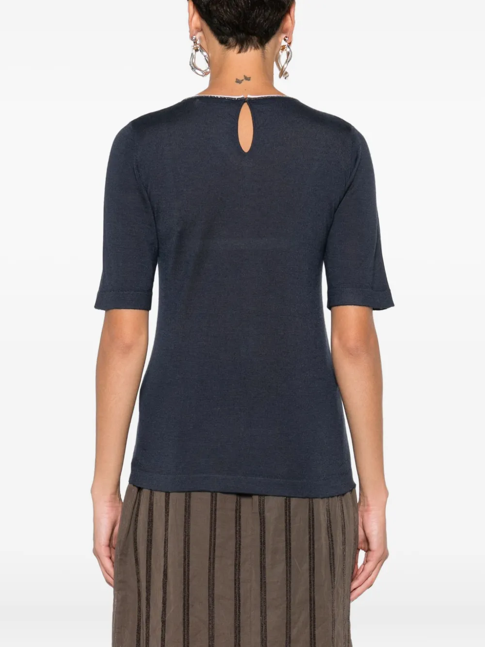 Brunello Cucinelli Monili-trim Cashmere Top In Blue