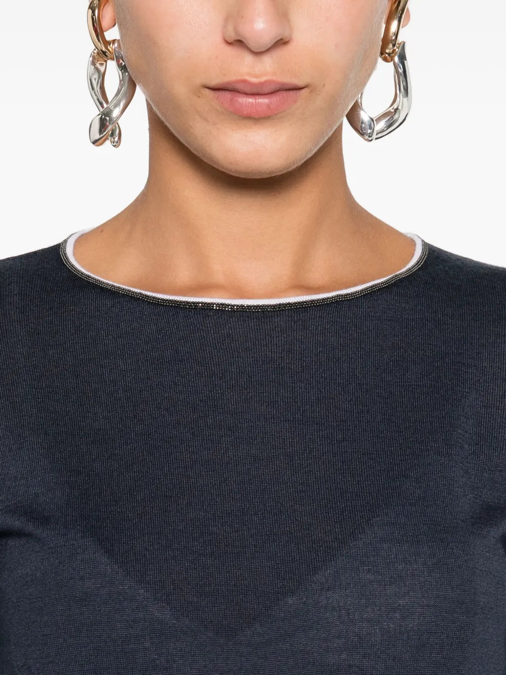 Brunello Cucinelli Monili-trim Cashmere Top In Blue