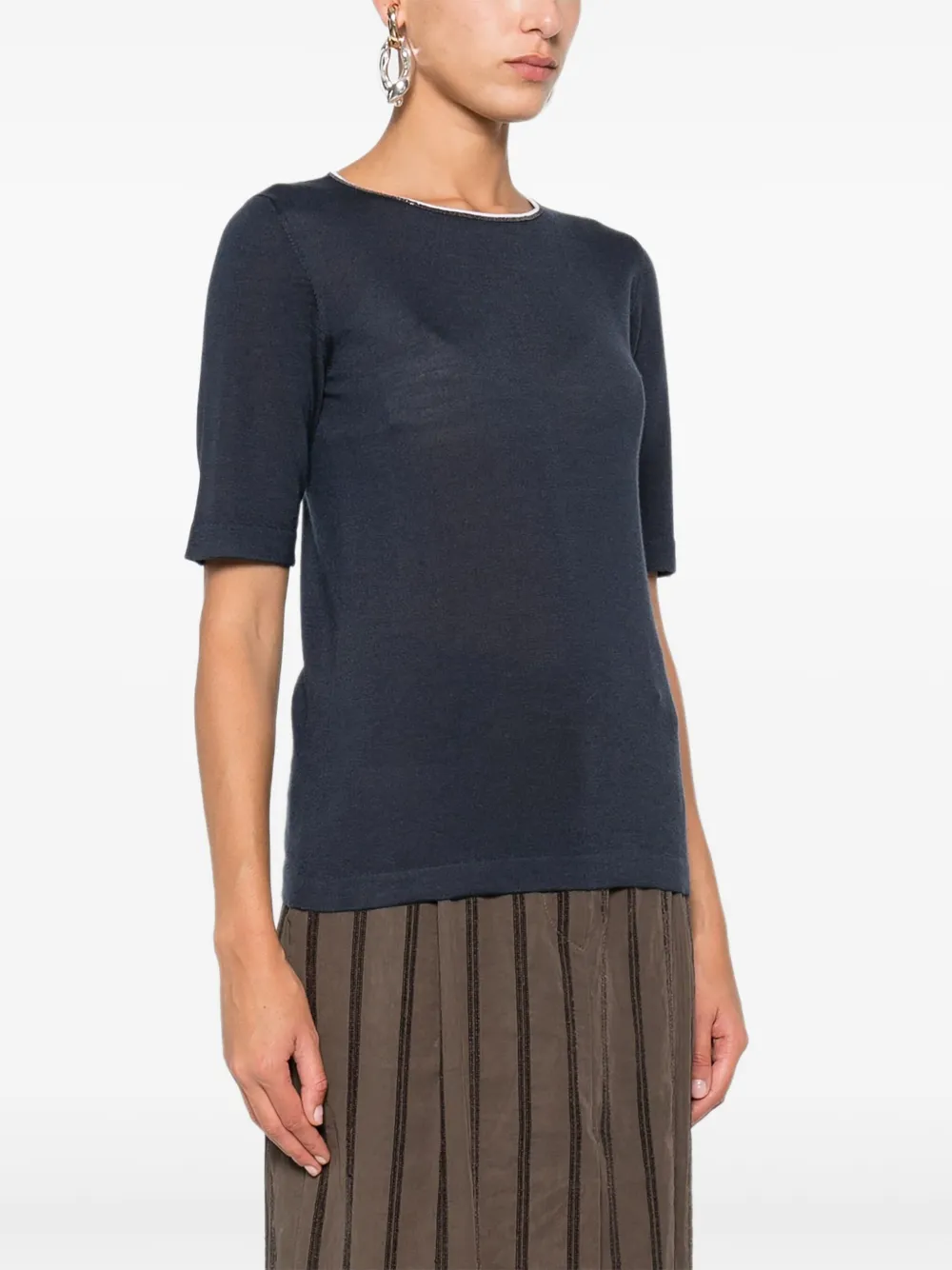 Brunello Cucinelli Monili-trim Cashmere Top In Blue