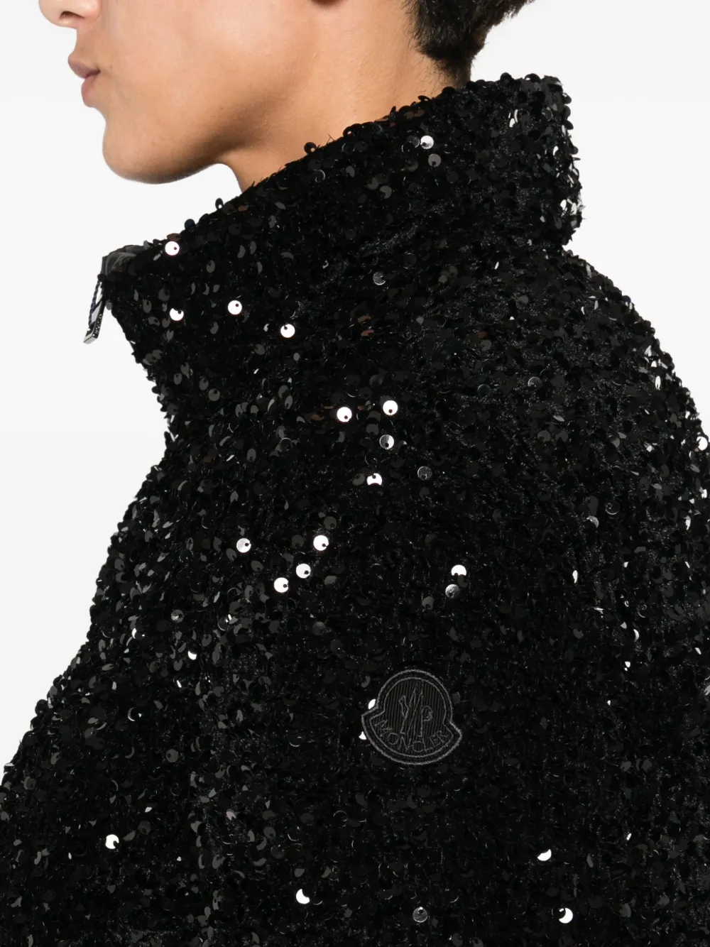 Moncler Textured Cropped Down Jacket With High Collar In Black
