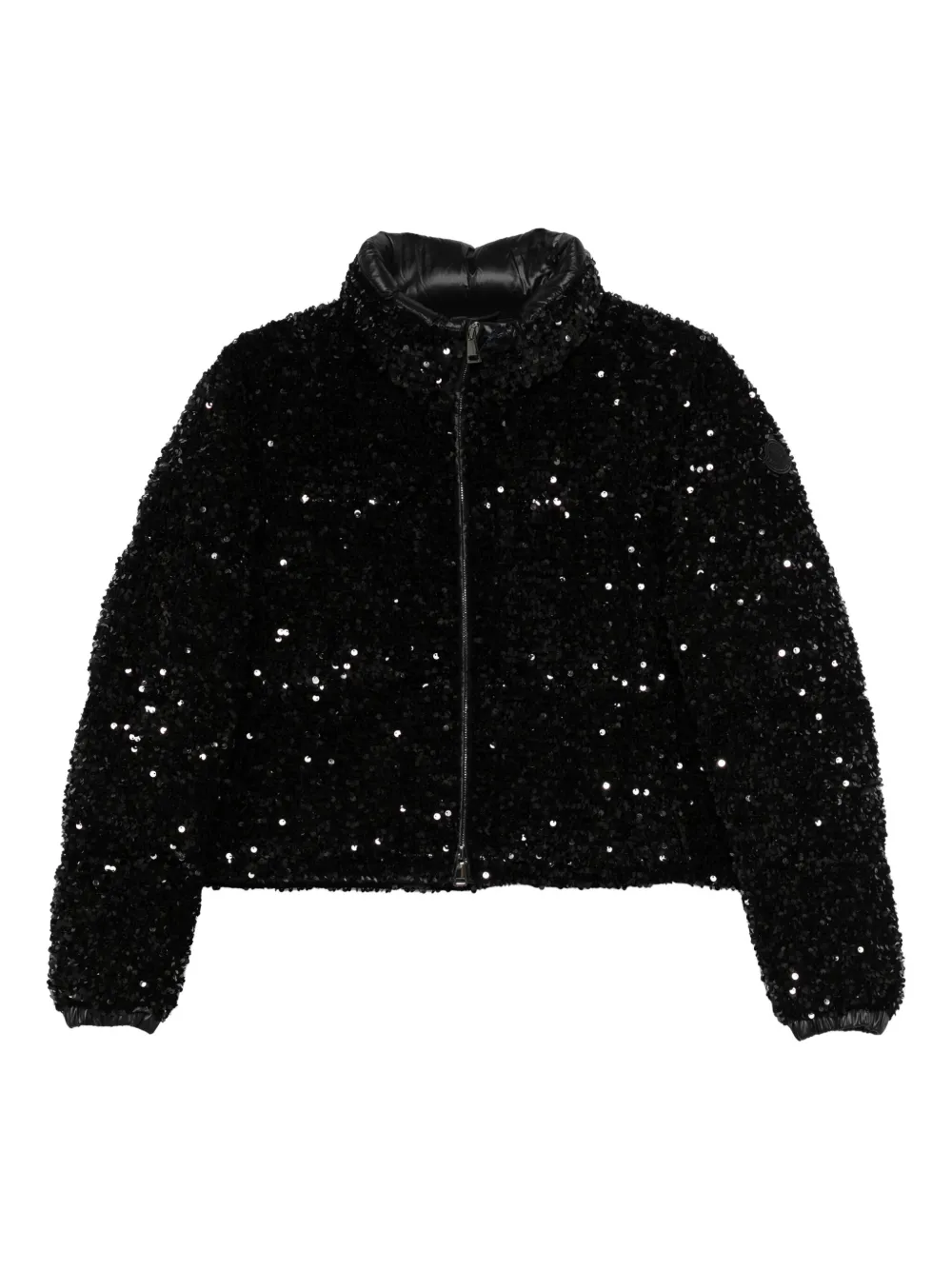 Moncler Textured Cropped Down Jacket With High Collar In Black