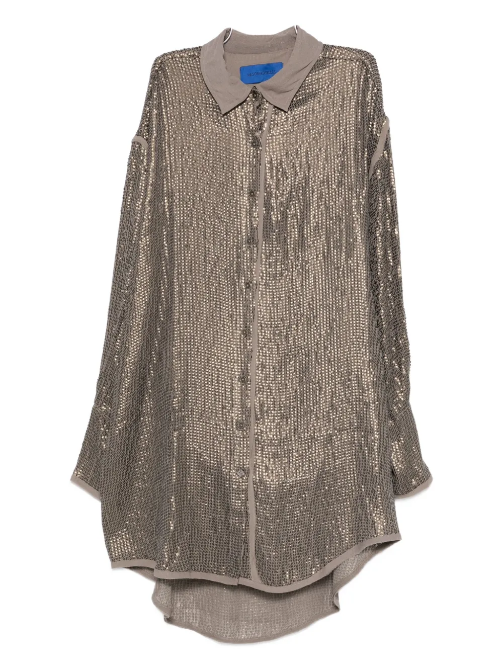 Mes Demoiselles Sequin-embellished Long-sleeve Shirt In Brown