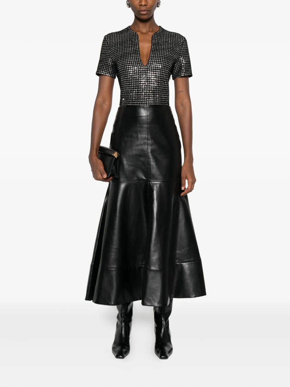 Giorgio Armani Sequin-embellished V-neck Bodysuit In Black