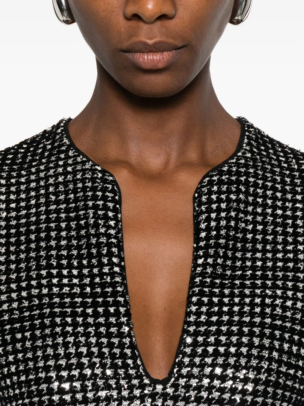 Giorgio Armani Sequin-embellished V-neck Bodysuit In Black