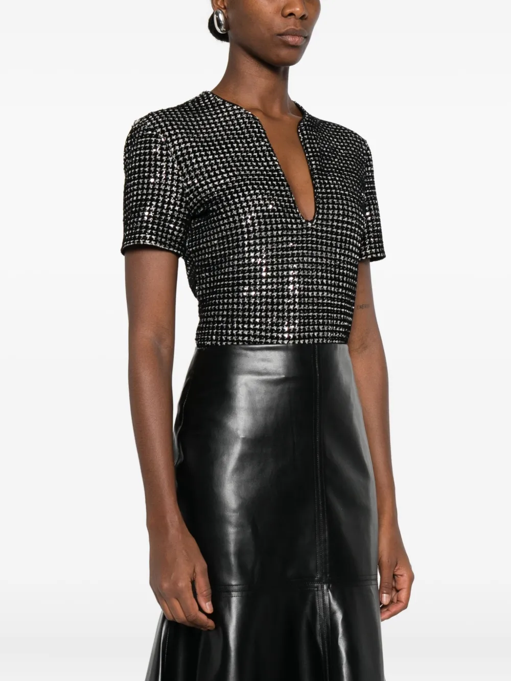 Giorgio Armani Sequin-embellished V-neck Bodysuit In Black