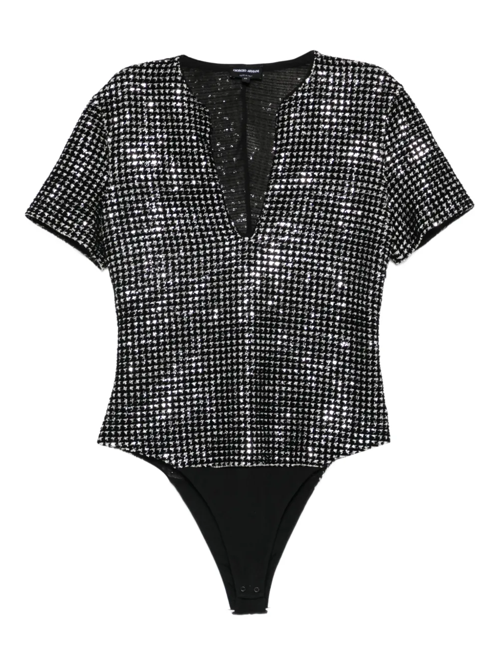 Giorgio Armani Sequin-embellished V-neck Bodysuit In Black