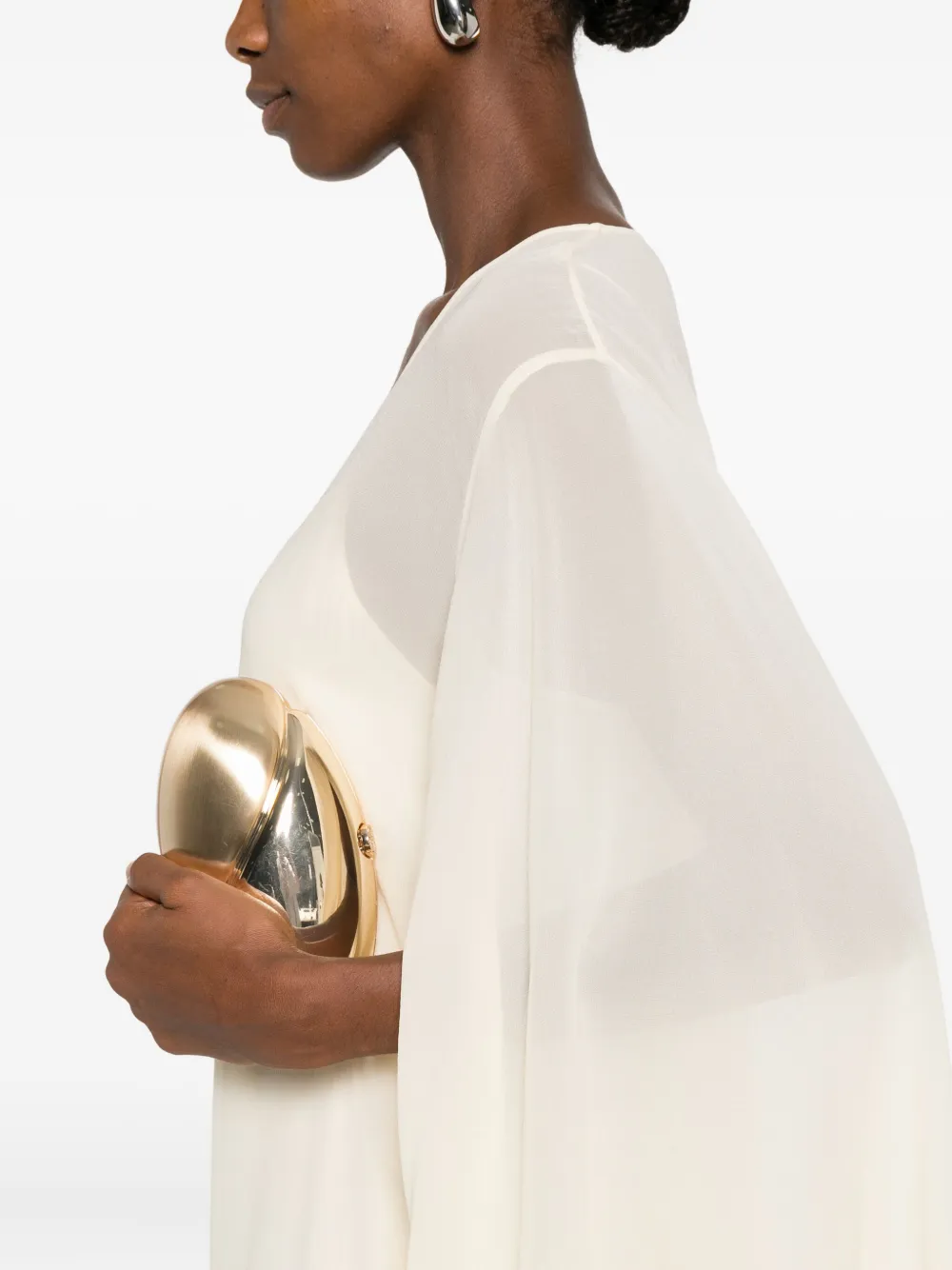 Alberta Ferretti Ruffled Long-sleeve Dress In Neutral