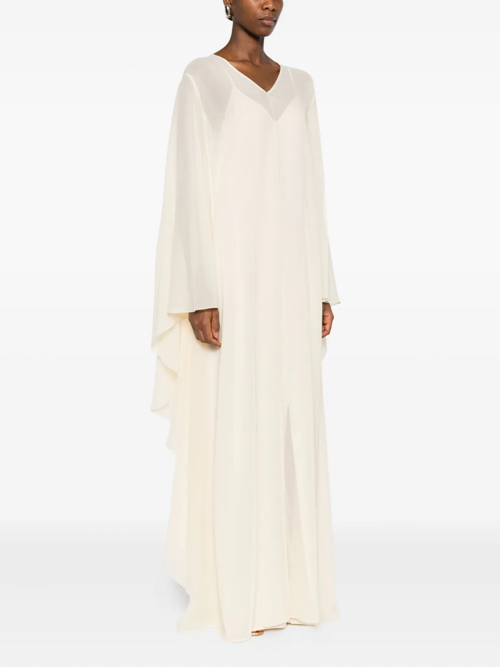 Alberta Ferretti Ruffled Long-sleeve Dress In Neutral