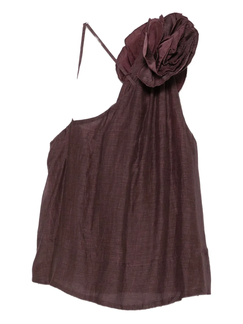 Mes Demoiselles Flower-embellished One-shoulder Top In Burgundy