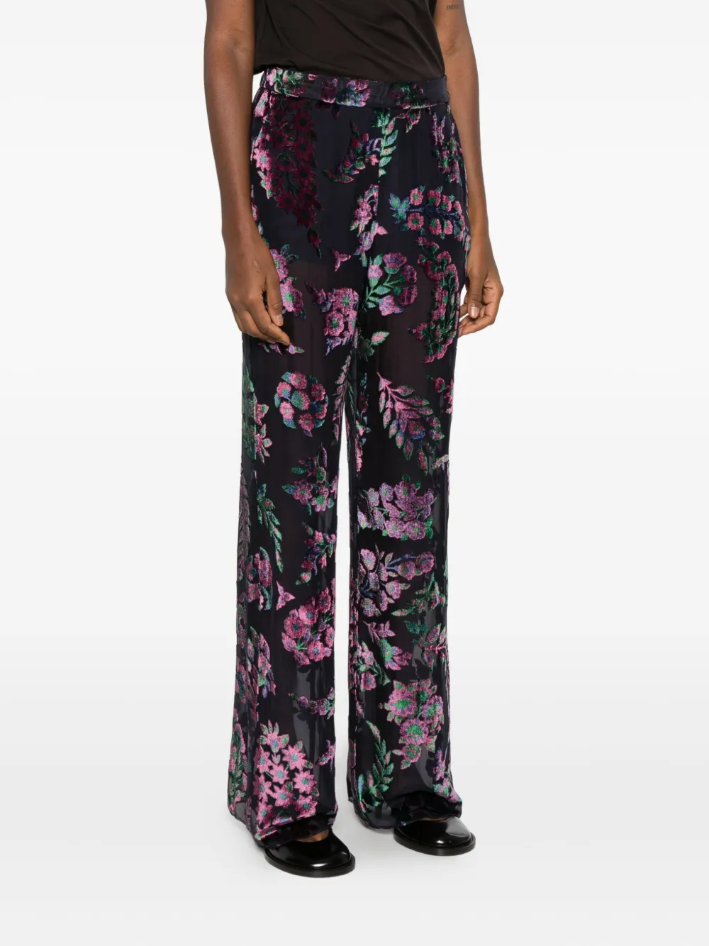 Etro Devore Sheer Wide-leg Trousers In Black