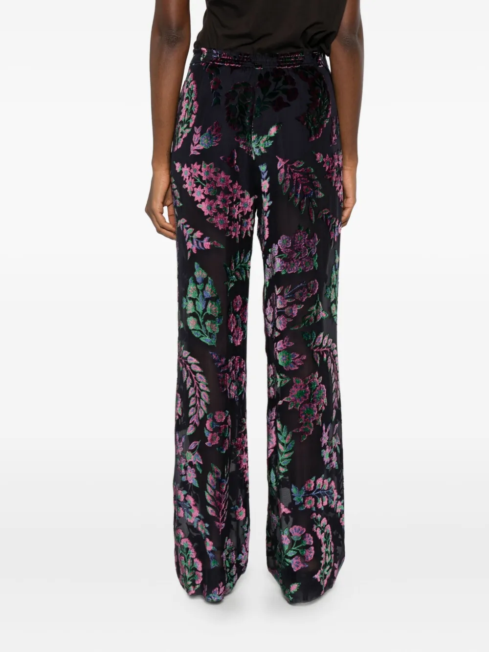 Etro Devore Sheer Wide-leg Trousers In Black