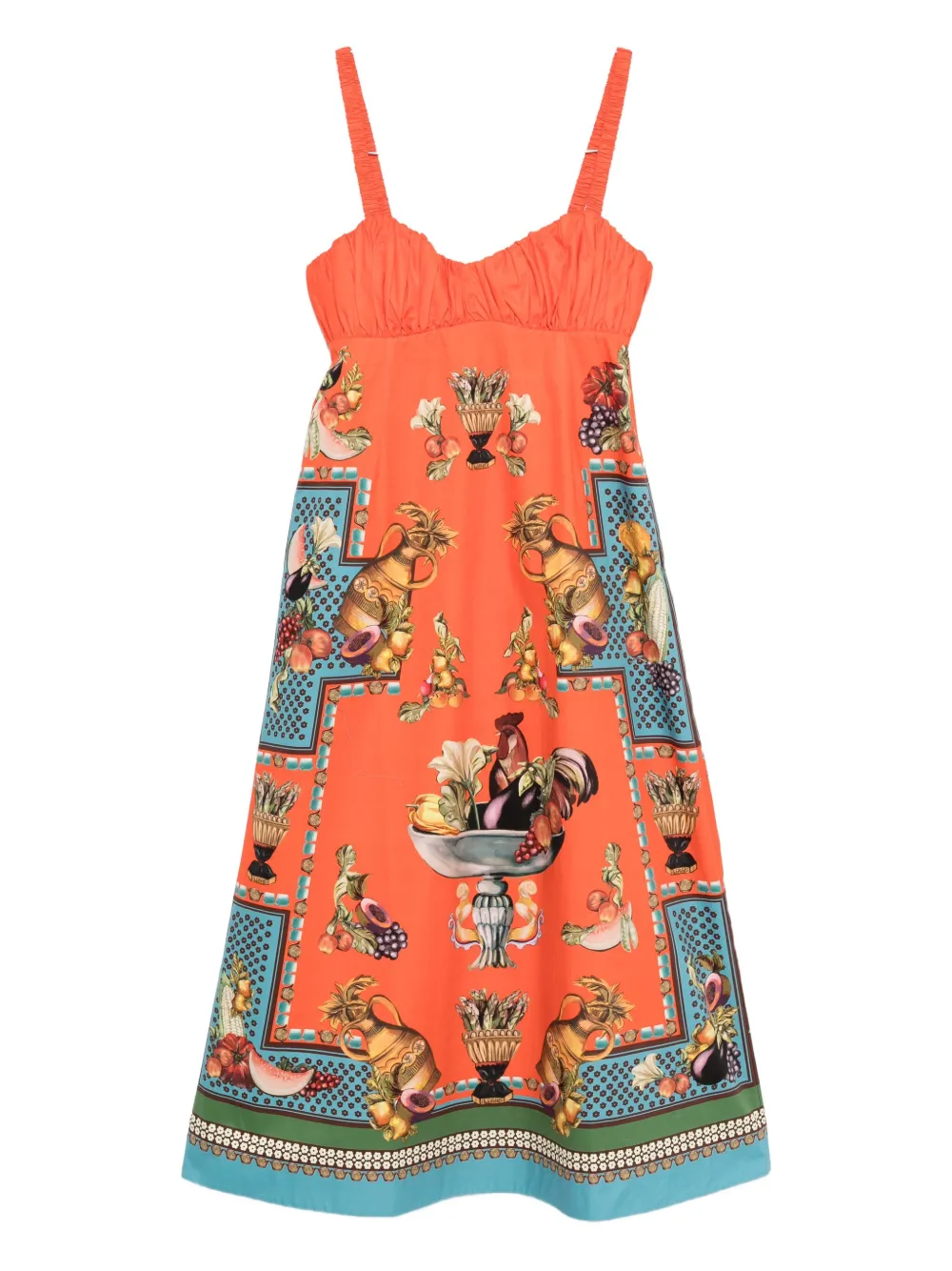 Alemais Rocco Ruched Cotton Midi Dress In Orange