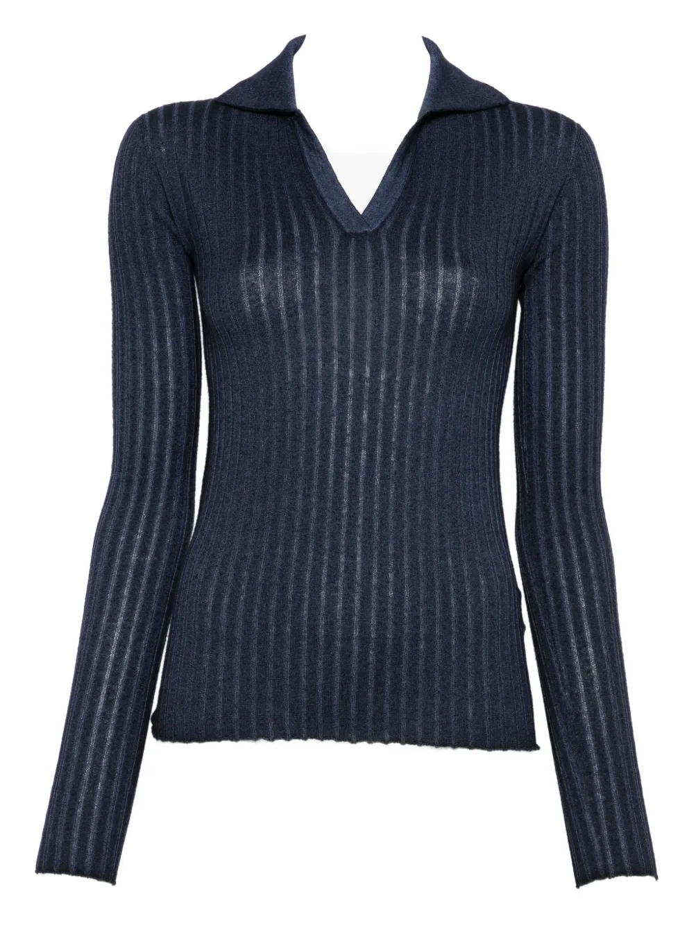 120% Lino ribbed-knit polo top - Blu