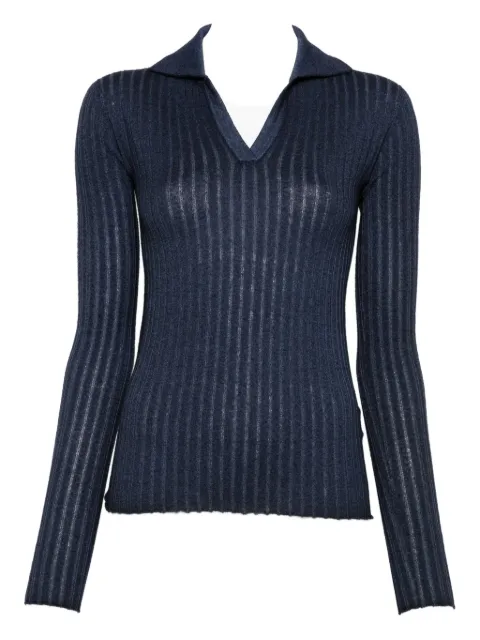 120% Lino ribbed-knit polo top