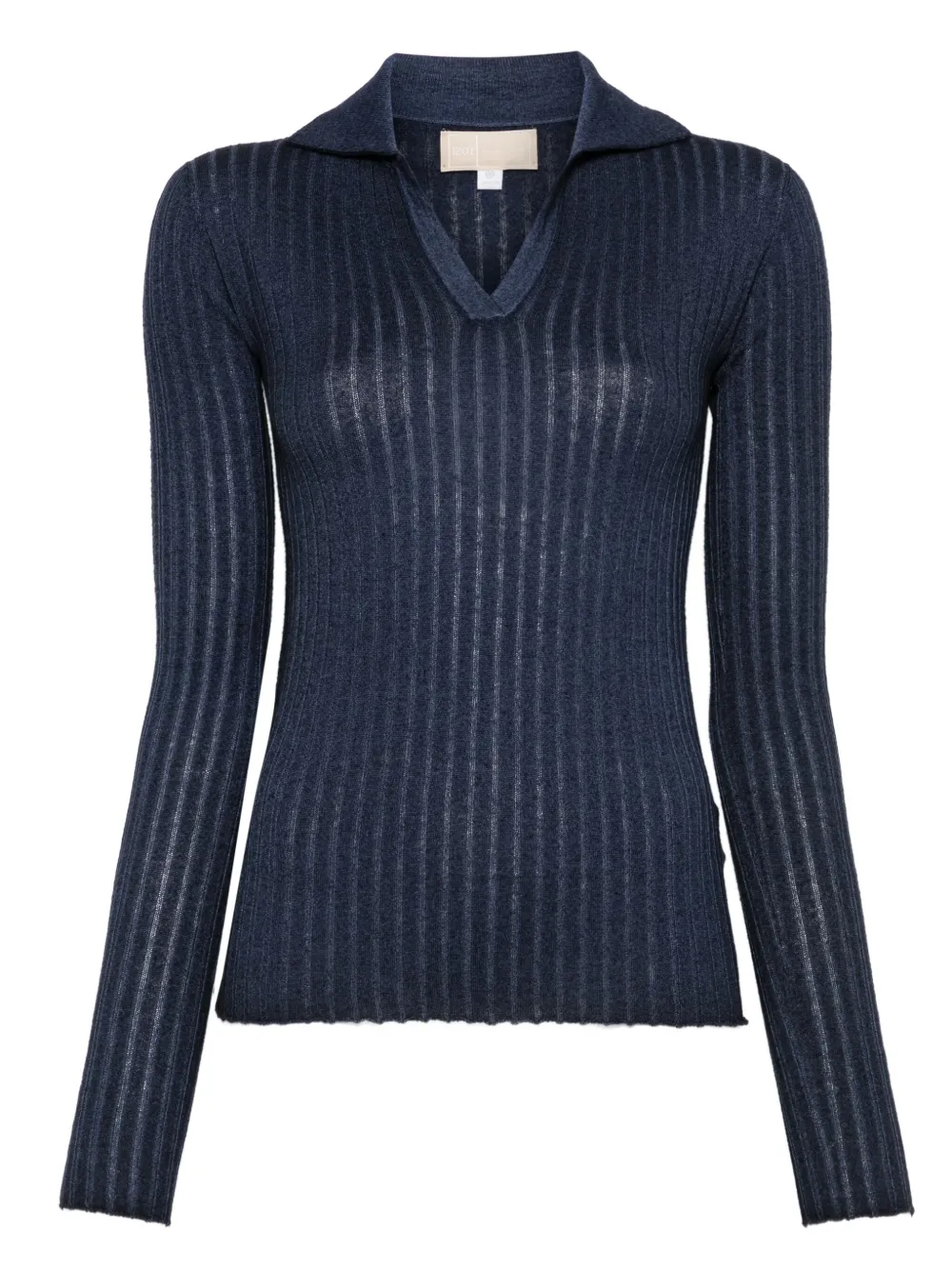 120% Lino ribbed-knit polo top - ブルー 120% Lino ribbed-knit polo top - ブルー