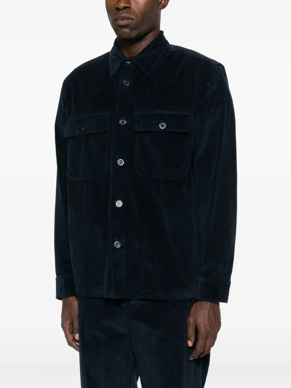 120% Lino Overhemd met ribfluwelen zak Blauw