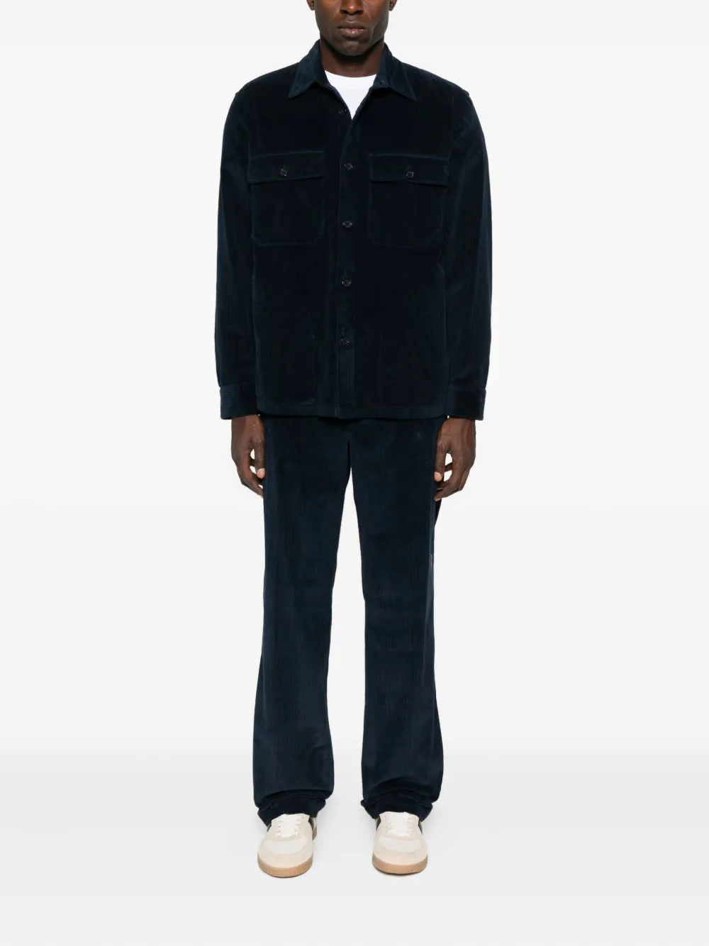 120% Lino Overhemd met ribfluwelen zak - Blauw