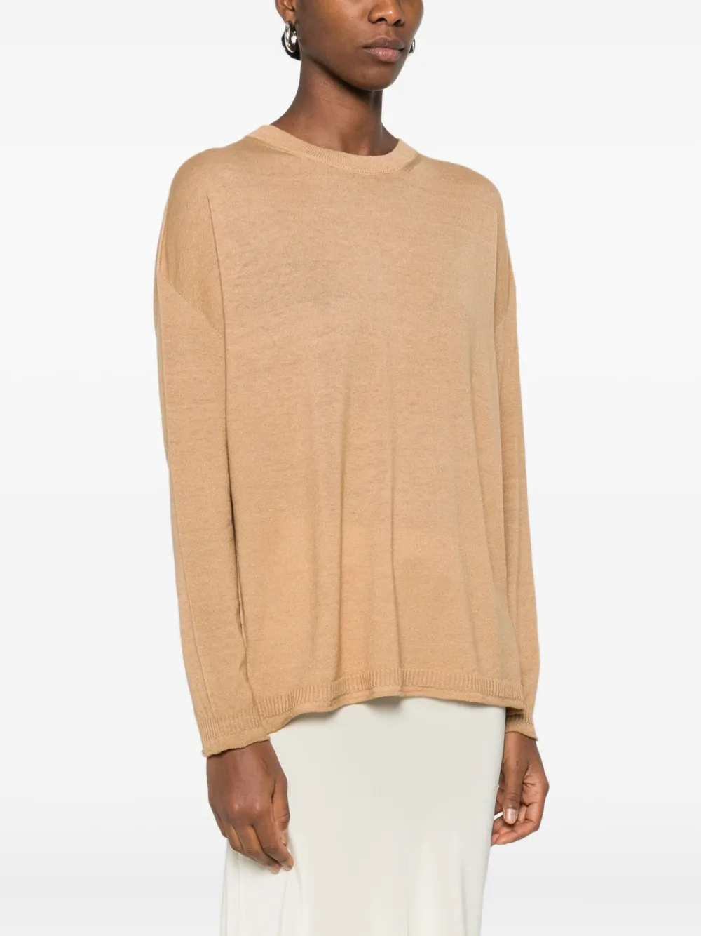 120% Lino Ruffled-trim Sweater In Brown