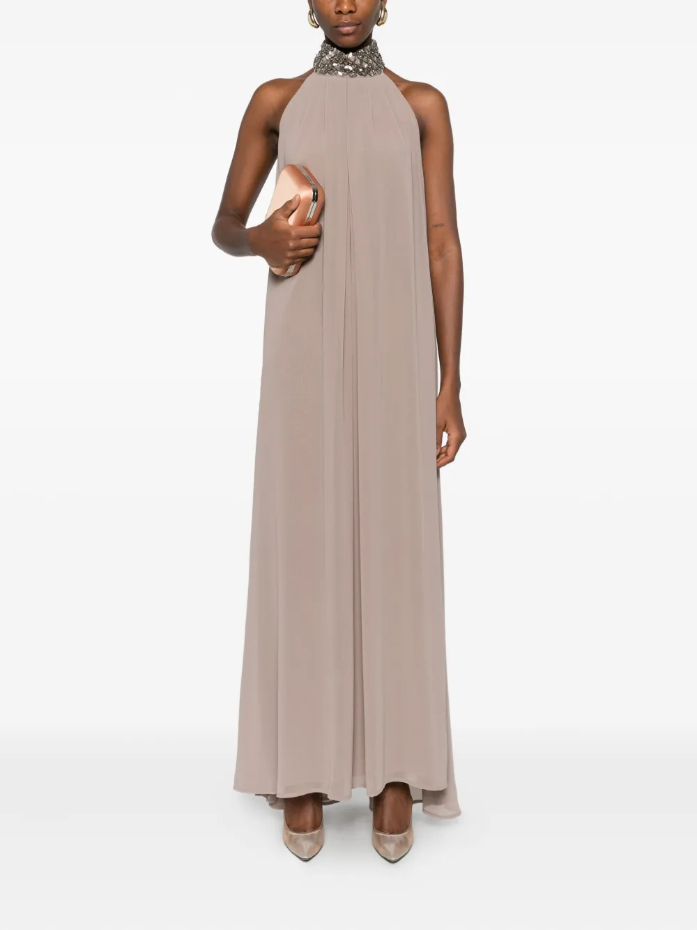 P.A.R.O.S.H. Verfraaide jurk met halternek - Beige
