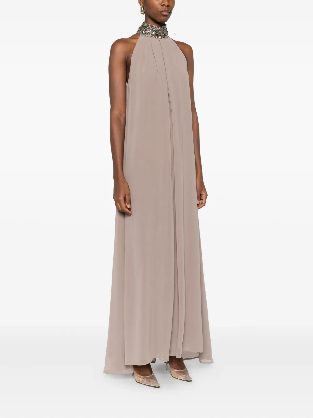 P.a.r.o.s.h Embellished Halterneck Dress In Neutral