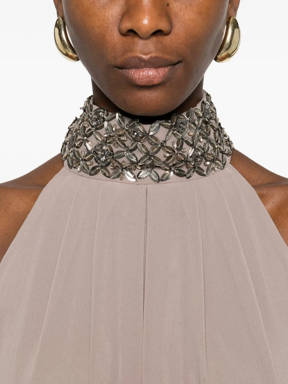 P.a.r.o.s.h Embellished Halterneck Dress In Neutral