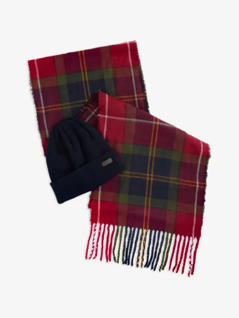 Barbour tartan scarf and beanie set