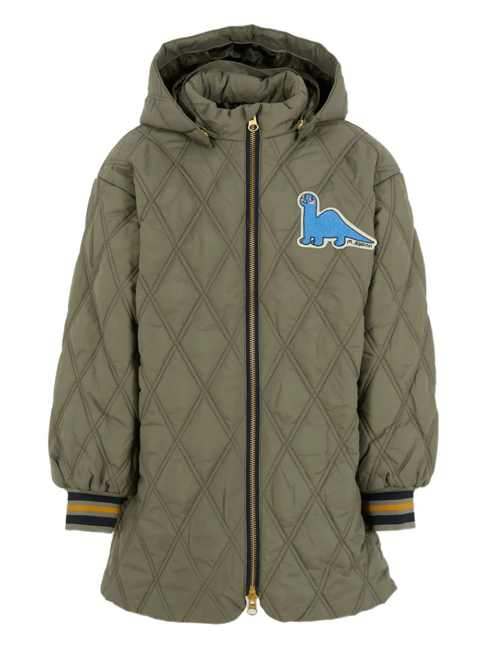 Mini Rodini Diamond-quilted Dinosaur-patch Coat In Green