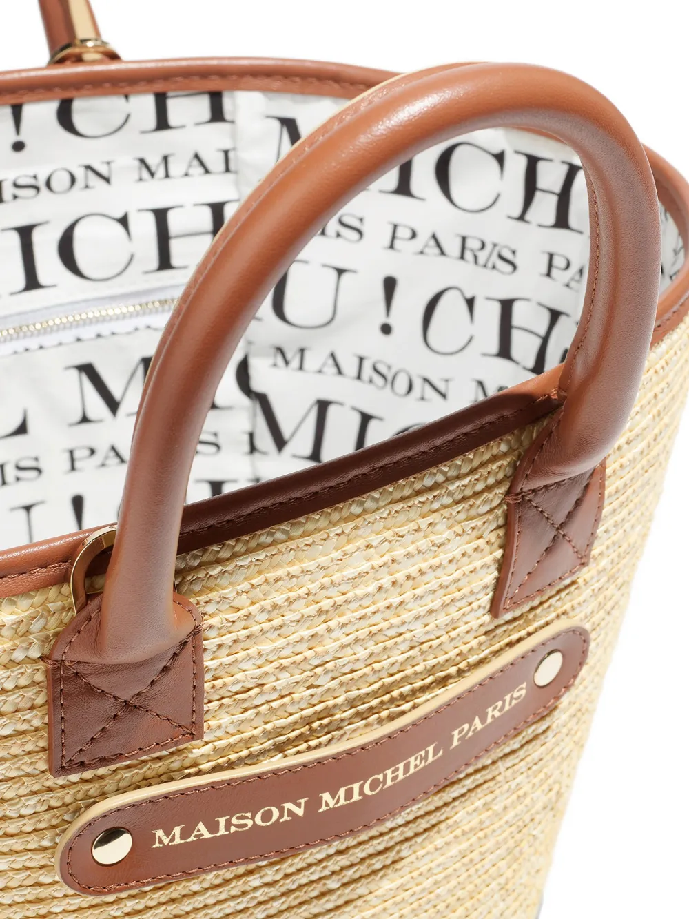 Maison Michel Leather-handle Straw Tote Bag In Neutral