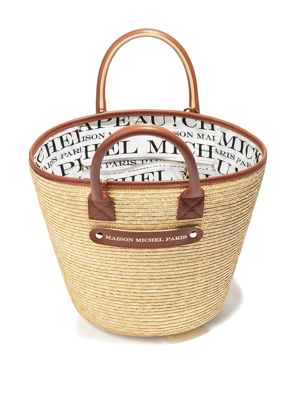 Maison Michel Leather-handle Straw Tote Bag In Neutral