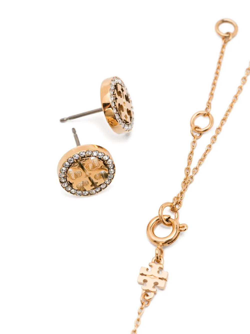 Tory Burch Miller Crystal-embellished Necklace And Earring Set In Gold