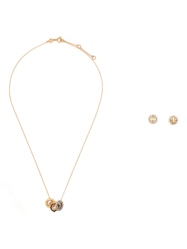 Tory Burch Icon Pavé Necklace and Earring Set in Gold