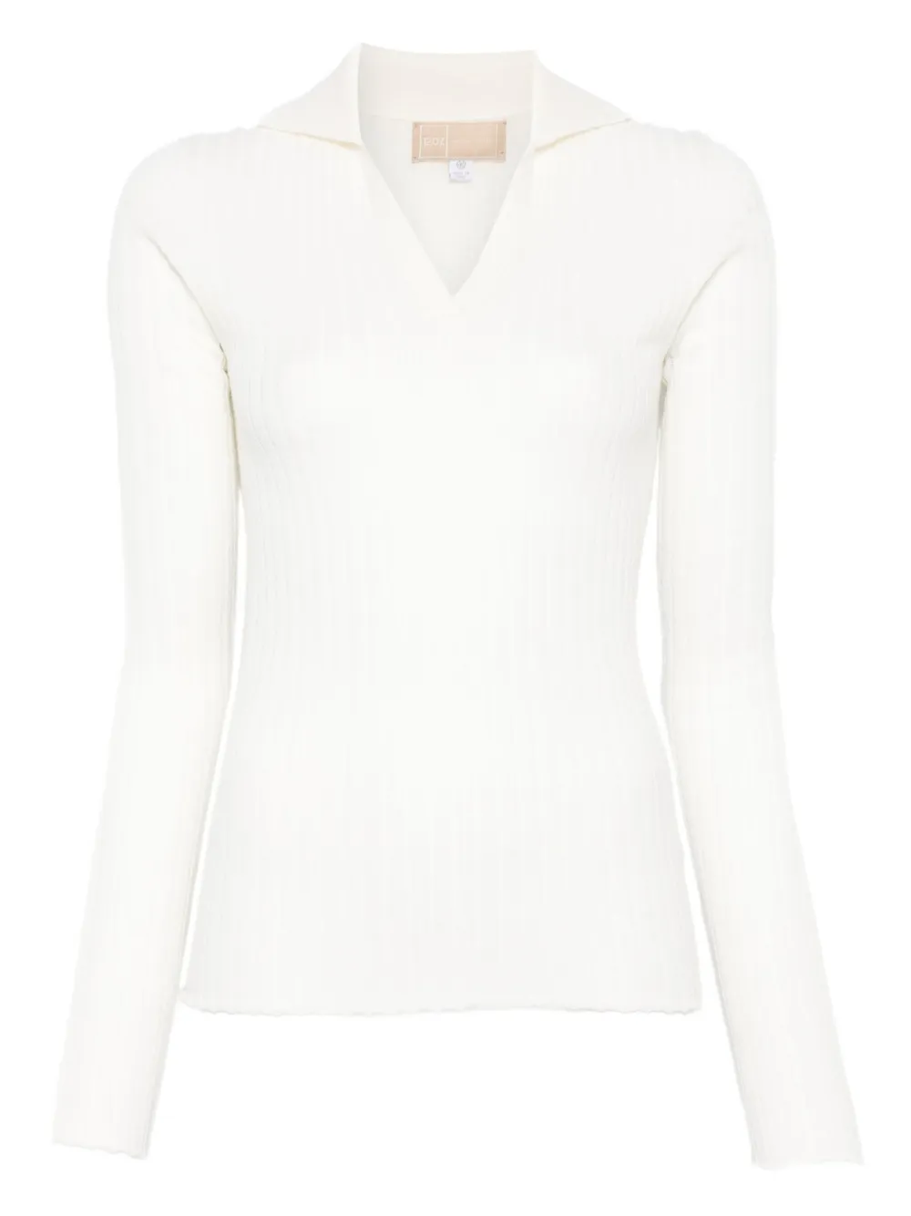 120% Lino ribbed-knit polo shirt - ホワイト 120% Lino ribbed-knit polo shirt - ホワイト