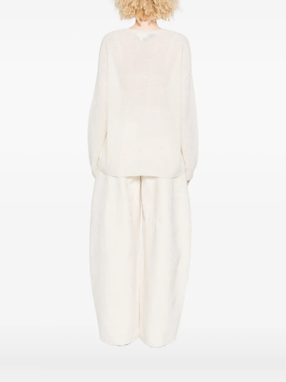 120% Lino Sequin-embellished V-neck Sweater In Neutral