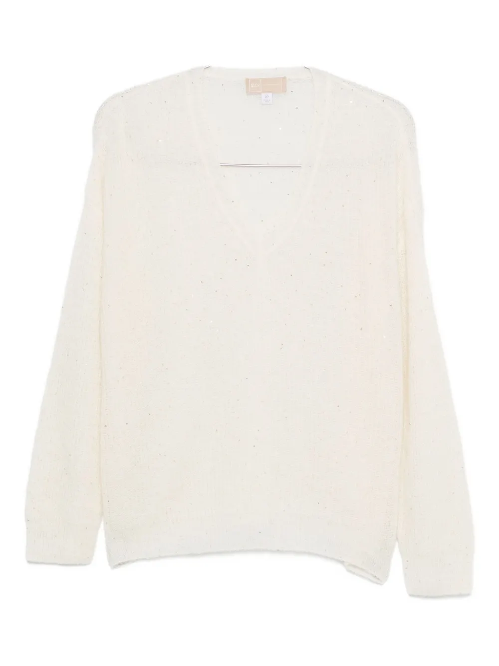 120% Lino Sequin-embellished V-neck Sweater In Neutral